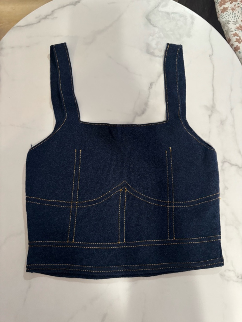 Dark Denim Corset-Style Crop Top in Navy